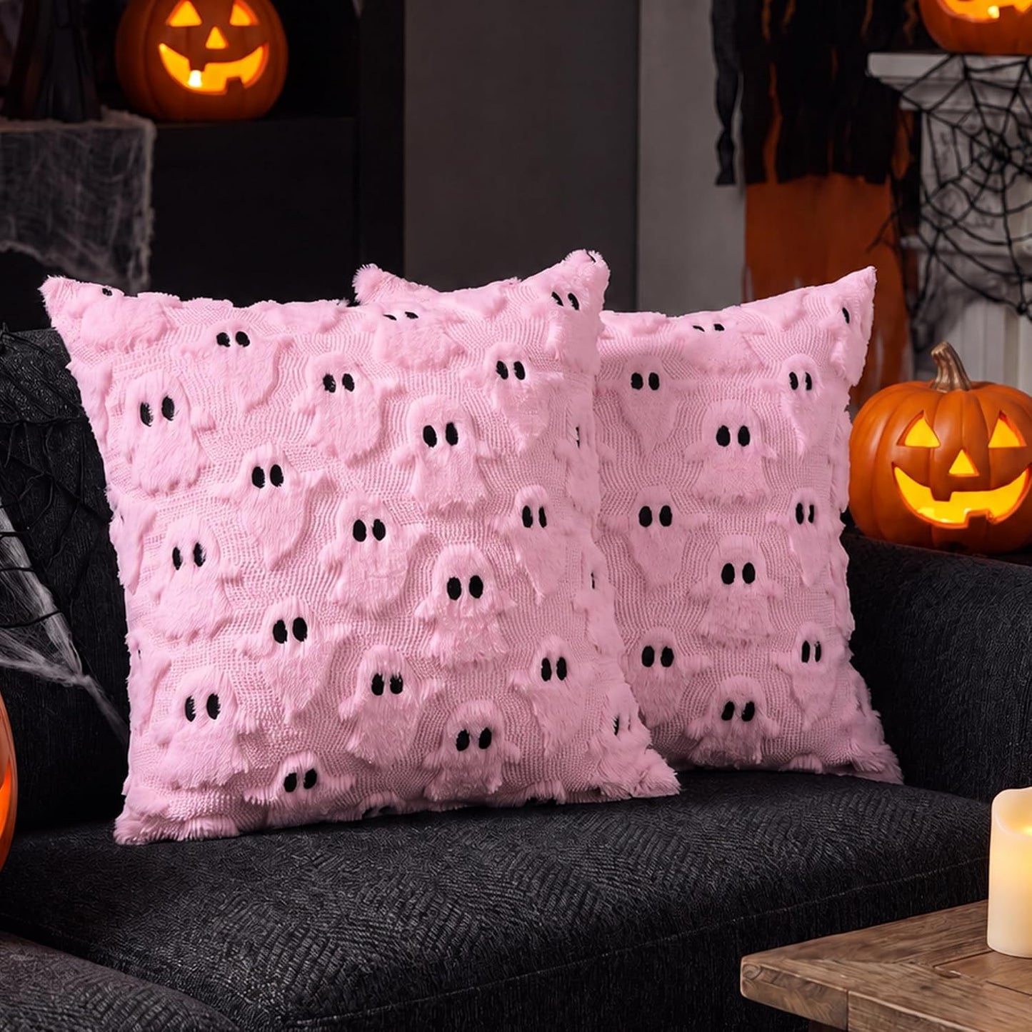 Halloween Pillow Covers 18x18 In Set of 2 Pink 3D Ghost Throw Pillow Covers