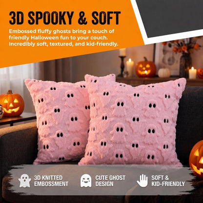 Halloween Pillow Covers 18x18 In Set of 2 Pink 3D Ghost Throw Pillow Covers