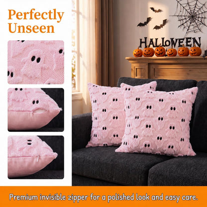 Halloween Pillow Covers 18x18 In Set of 2 Pink 3D Ghost Throw Pillow Covers
