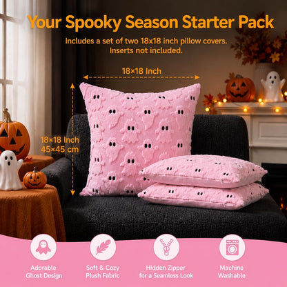 Halloween Pillow Covers 18x18 In Set of 2 Pink 3D Ghost Throw Pillow Covers