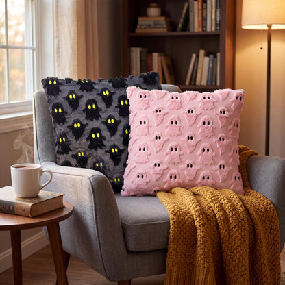 Halloween Pillow Covers 18x18 In Set of 2 Pink 3D Ghost Throw Pillow Covers