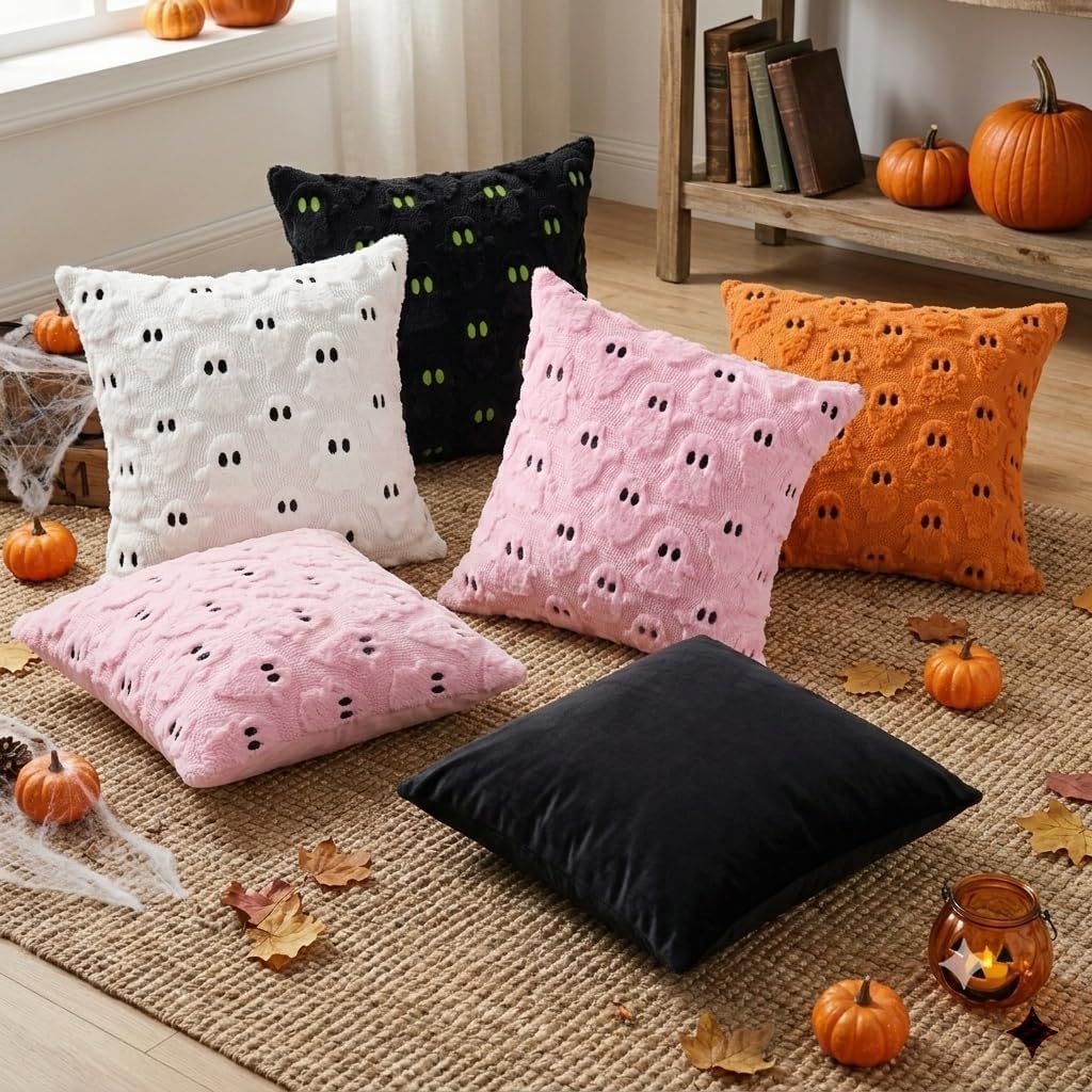 Halloween Pillow Covers 18x18 In Set of 2 Pink 3D Ghost Throw Pillow Covers