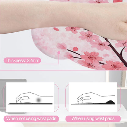 Cherry Blossom Pink Flower Mouse Pad with Wrist Rest Set, 3-in-1 Wrist Support Mousepad Set, Gaming Mat Pad with Anti-Skid Base,Ergonomic Memory Foam Mouse Pad Set for Women, Office, Typing, Gaming