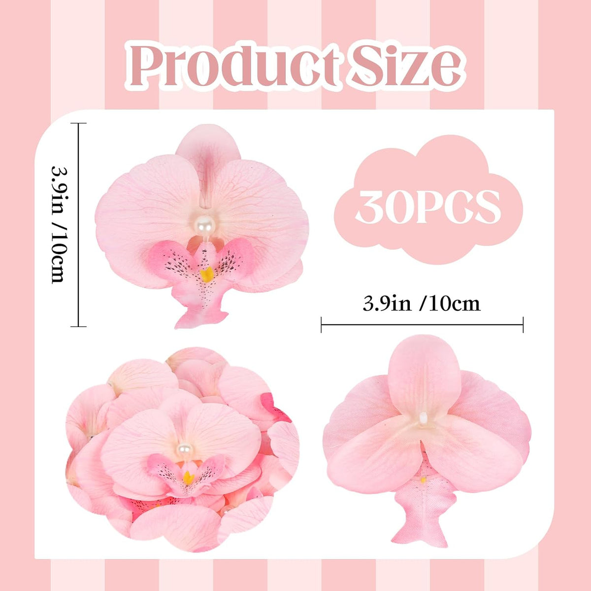 30PCS Light Pink Orchid Flower Heads Bulk 3.9'' Artificial Silk Fake Butterfly Orchid Heads with Pearl for Baby Shower Birthday Party Wedding Cake Decoration (Light Pink)