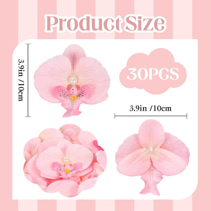 30PCS Light Pink Orchid Flower Heads Bulk 3.9'' Artificial Silk Fake Butterfly Orchid Heads with Pearl for Baby Shower Birthday Party Wedding Cake Decoration (Light Pink)