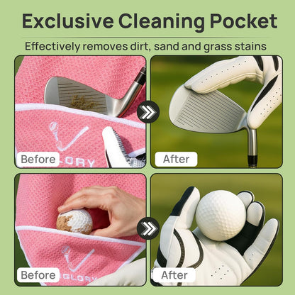 Magnetic Golf Towel 18"x18" with Cleaning Pocket, No-Bend Back Saver Design, Ultra Absorbent Waffle Microfiber Club Ball Cleaner, Golf Accessories and Gifts for Men Women (Pink)