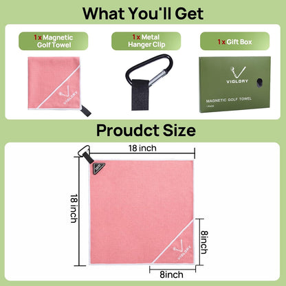 Magnetic Golf Towel 18"x18" with Cleaning Pocket, No-Bend Back Saver Design, Ultra Absorbent Waffle Microfiber Club Ball Cleaner, Golf Accessories and Gifts for Men Women (Pink)