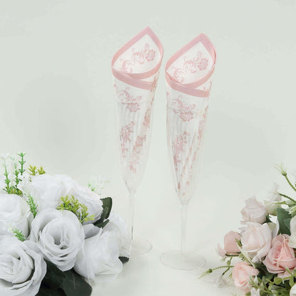 100 Count Beverage Napkins, 2-Ply Cocktail Napkins with Pink French Toile Floral Decorative for Wedding Party Restaurant, 18 GSM Soft Paper Disposable