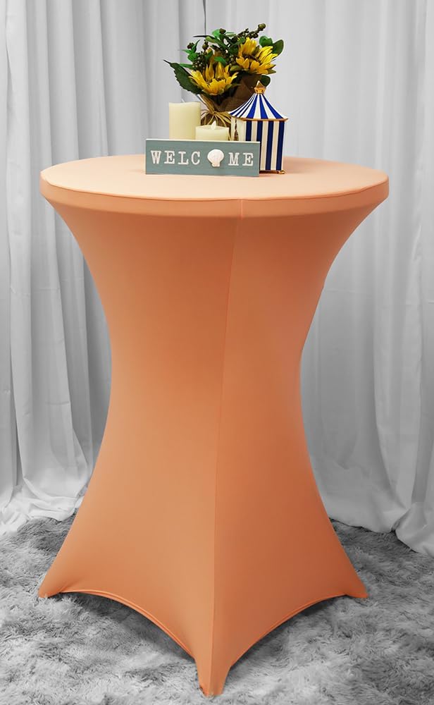 Wholesale (220 GSM) 30 in x 42 in Cocktail Highboy Spandex Stretch Fitted Round Table Cover Tablecloths Apricot/Peach