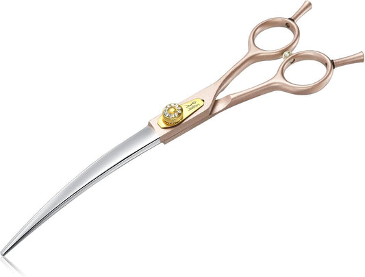 JASON Professional Dog Grooming Scissors - 7 Inch Curved Shear Japanese 440C Stainless Steel Dog Scissors with Diamond Screw, Rosegold, Sharp