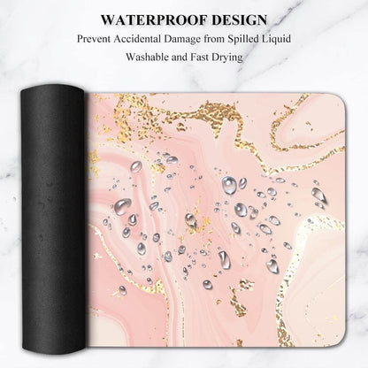 Extended Gaming Mouse Pad (31.5 X 11.8 in), Large Non-Slip Rubber Base Mousepad,Keyboard Mouse Mat Desk Pad for Work, Game, Office - Pink Rose Gold Marble, MOU-08
