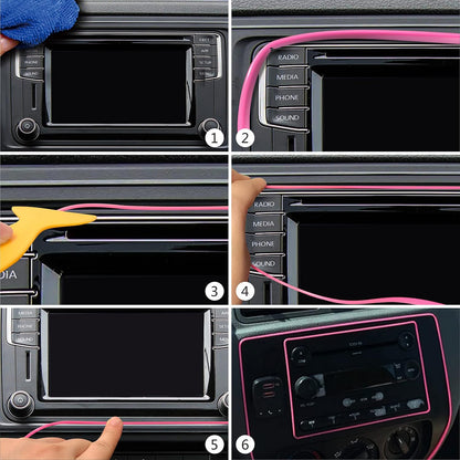 Pink Car Interior Decorative Molding Door Panel Gap Trim Strip (23Ft)