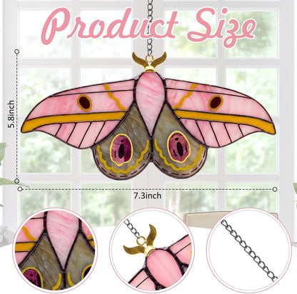1 Set Pink Luna Moth Pre Cut Stained Glass Kit for Adult Beginner Made Easy Stained Glass Craft with Solder Wire, Flux Brush for Christmas Birthday Party Favor