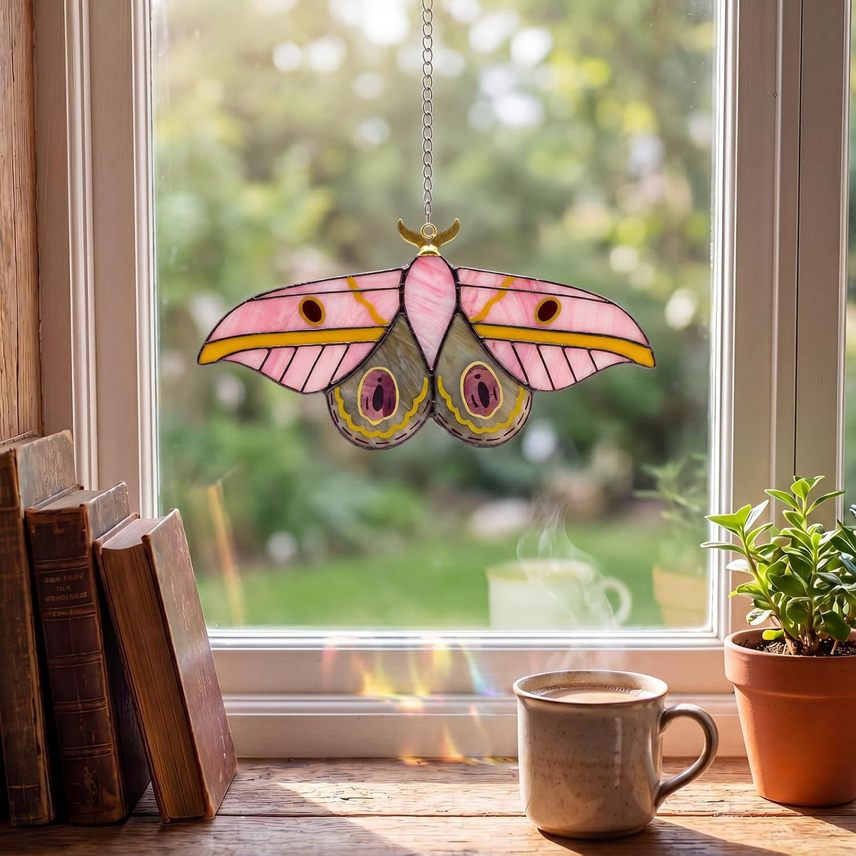 1 Set Pink Luna Moth Pre Cut Stained Glass Kit for Adult Beginner Made Easy Stained Glass Craft with Solder Wire, Flux Brush for Christmas Birthday Party Favor