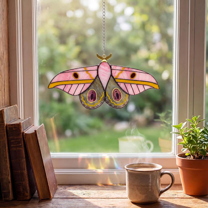 1 Set Pink Luna Moth Pre Cut Stained Glass Kit for Adult Beginner Made Easy Stained Glass Craft with Solder Wire, Flux Brush for Christmas Birthday Party Favor