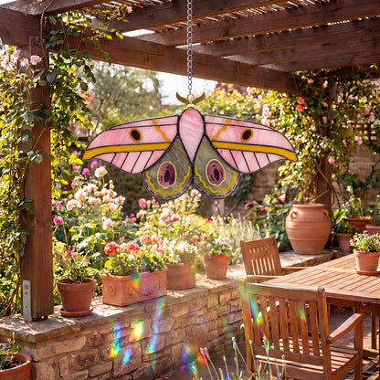 1 Set Pink Luna Moth Pre Cut Stained Glass Kit for Adult Beginner Made Easy Stained Glass Craft with Solder Wire, Flux Brush for Christmas Birthday Party Favor