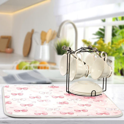 Pink White Bow Heart Pattern Dish Drying Mat 16x18 Absorbent Dishes Pad Dish Drainer Mat Protector for Kitchen Fast Dry