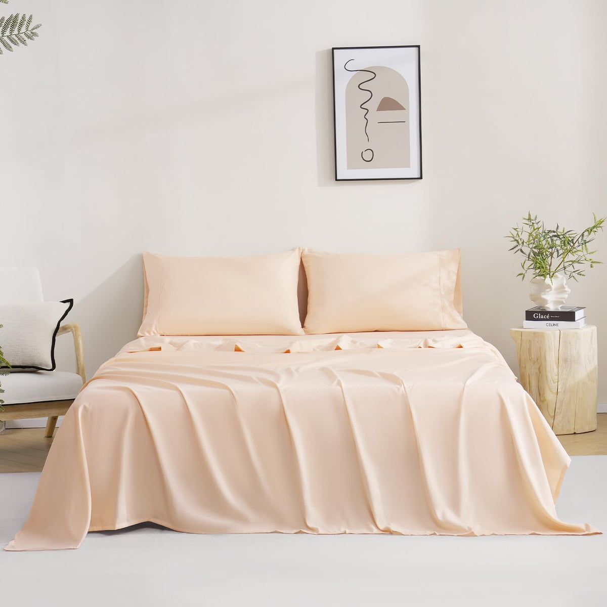 4Pieces Full Sheet Set, Soft Breathable&Cooling Full Sheets-Peach Pink