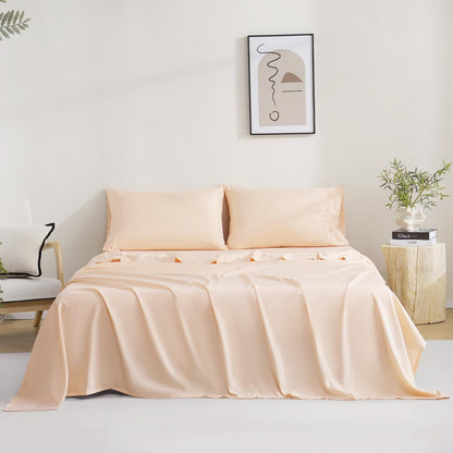 4Pieces Full Sheet Set, Soft Breathable&Cooling Full Sheets-Peach Pink