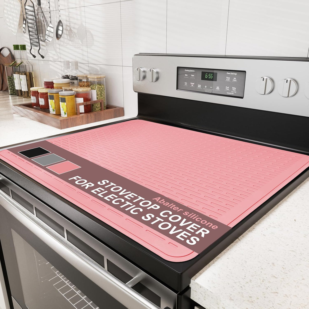 Stove Top Cover for Electric Stove - Food Grade Ceramic Stove top Cover, Silicone XXL Dish Drying Mat, Glass Cooktop Covers, Flat RV Range top Mats (Pink,28x20)