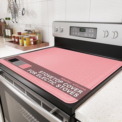 Stove Top Cover for Electric Stove - Food Grade Ceramic Stove top Cover, Silicone XXL Dish Drying Mat, Glass Cooktop Covers, Flat RV Range top Mats (Pink,28x20)