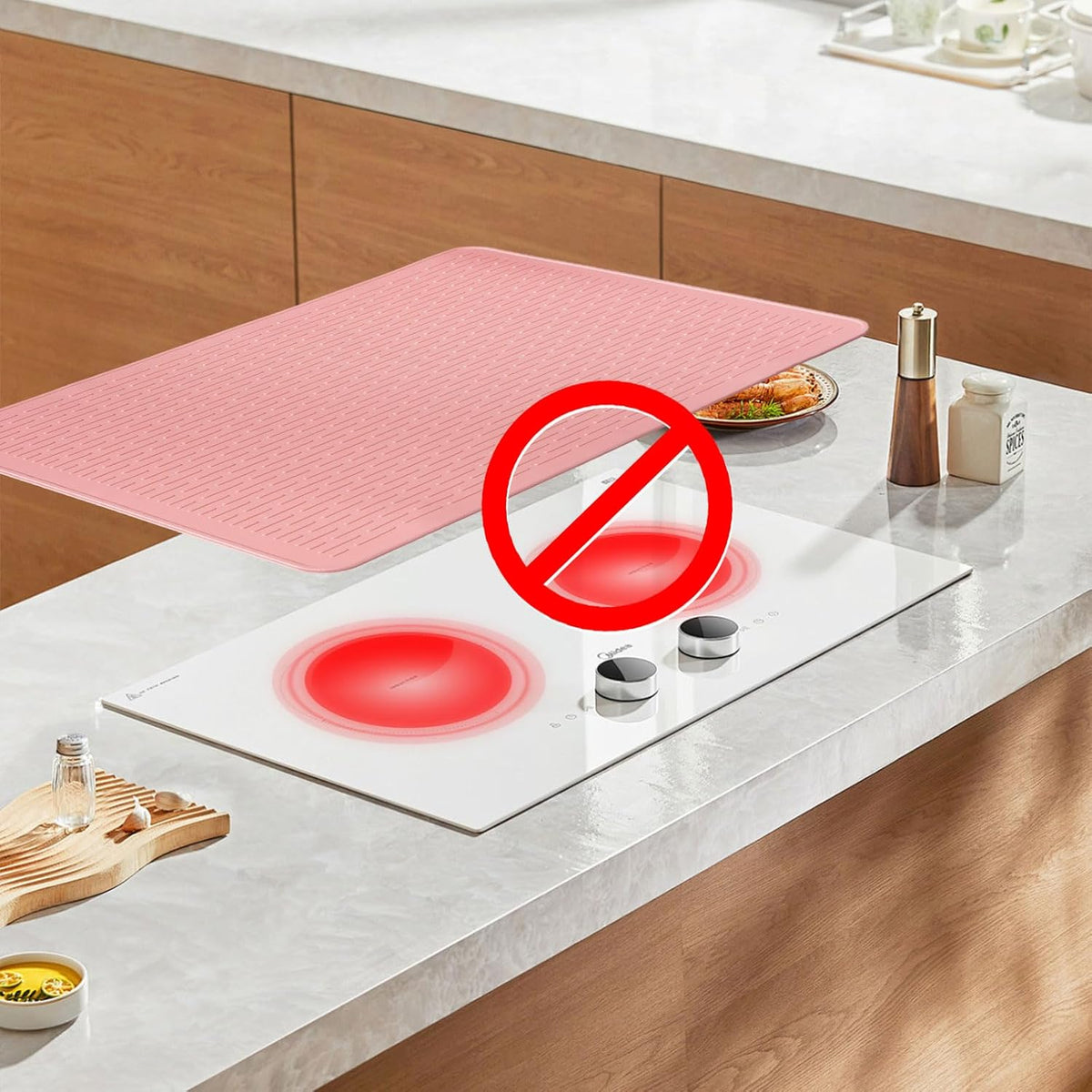 Stove Top Cover for Electric Stove - Food Grade Ceramic Stove top Cover, Silicone XXL Dish Drying Mat, Glass Cooktop Covers, Flat RV Range top Mats (Pink,28x20)
