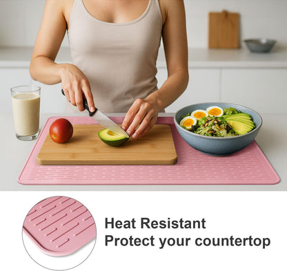 Stove Top Cover for Electric Stove - Food Grade Ceramic Stove top Cover, Silicone XXL Dish Drying Mat, Glass Cooktop Covers, Flat RV Range top Mats (Pink,28x20)