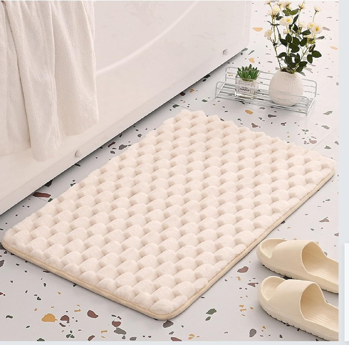 Water-Absorbing Anti-Slip Floor mat, Geometric Bathroom Anti-Slip Floor mat, Door Foot mat, Soft and Lightweight Bathroom Floor (Pink, 24x17inch)