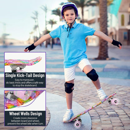 22 inch Skateboards for Kids, Cruiser Skateboard for Beginners Girls Boys Teens Adults, Mini Skateboards Classic Complete Skate Board with Skate T-Tool, Max Load 220 LBS