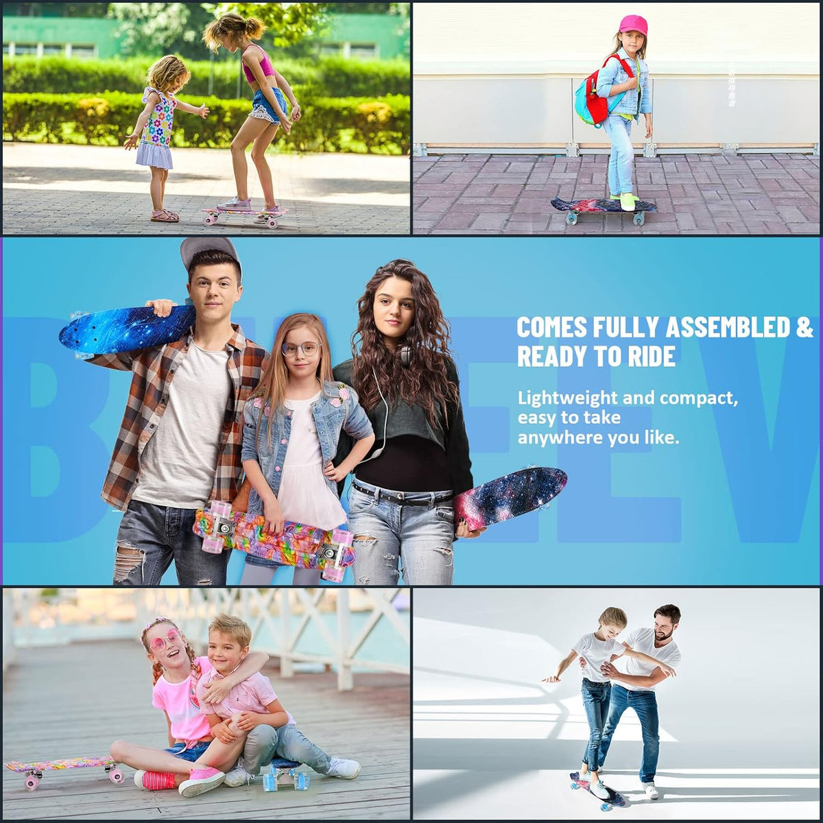 22 inch Skateboards for Kids, Cruiser Skateboard for Beginners Girls Boys Teens Adults, Mini Skateboards Classic Complete Skate Board with Skate T-Tool, Max Load 220 LBS