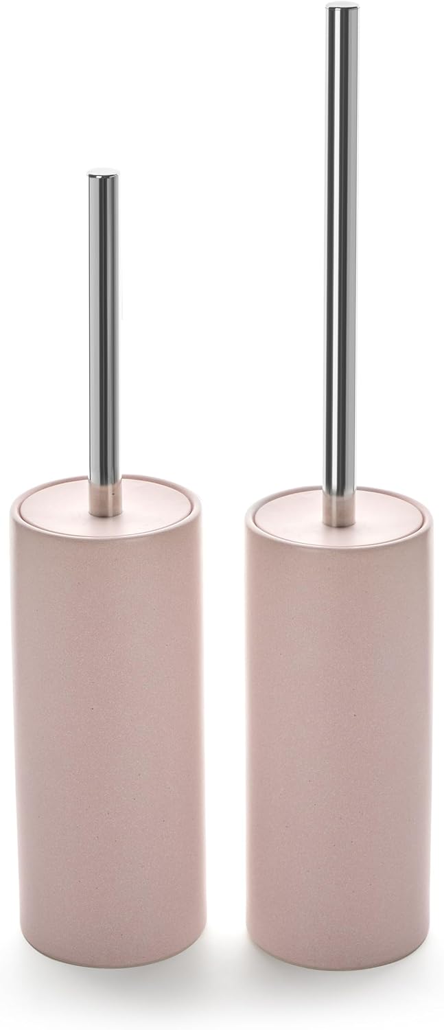 Matt Pink Ceramic Toilet Brush and Holder Set