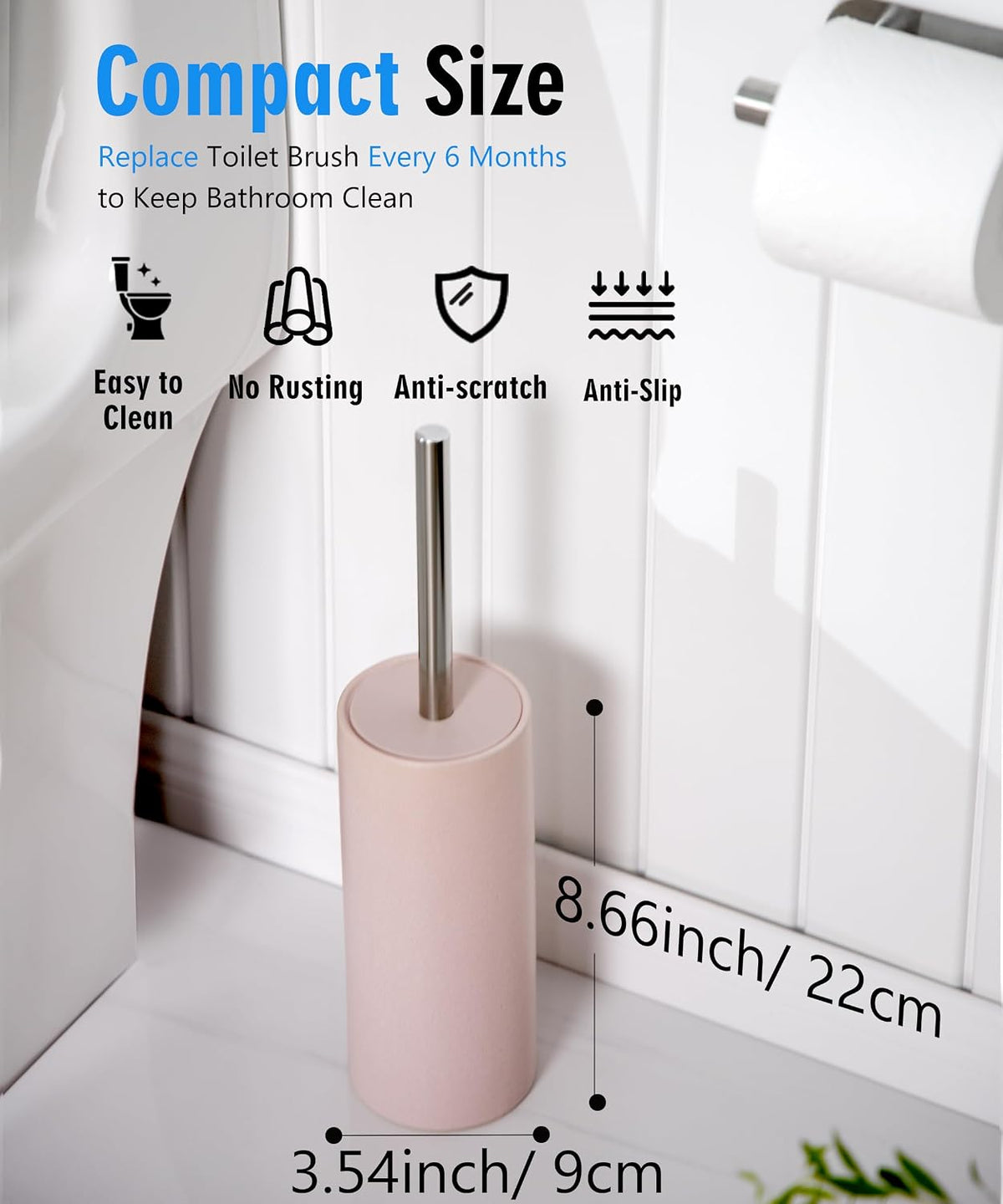 Matt Pink Ceramic Toilet Brush and Holder Set
