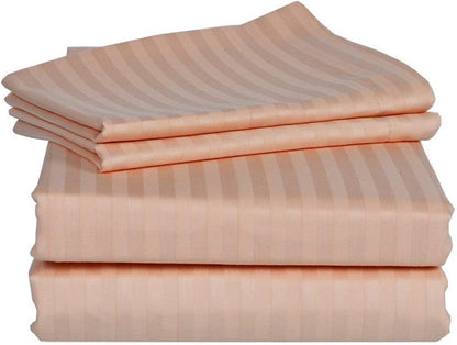 500 Thread Count 100% Egyptian Cotton 4-Piece Sheet Set Fits Mattress Upto 12-14' Inches' Deep Pocket Twin (39" X 75") Peach Stripe