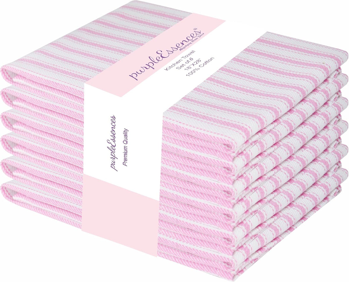 Stripe Kitchen Towels Cotton 18x28 in Set of 6 - Pink