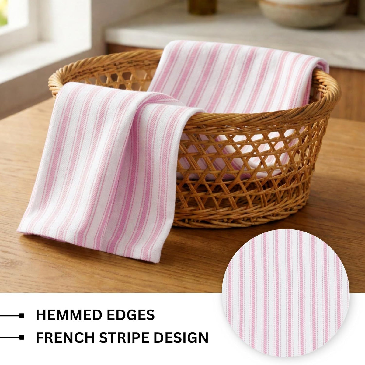 Stripe Kitchen Towels Cotton 18x28 in Set of 6 - Pink