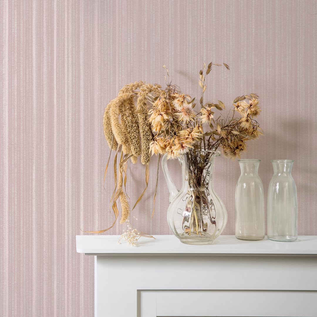 Tempaper Textured Metallic Pink Faux Grasscloth Removable Peel and Stick Wallpaper, 20.5 in X 16.5 ft, Made in The USA