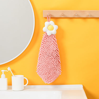 Chenille Cute Flower Hand Towels, Super Soft Water Absorbent Decorative Hand Towels with Hanging Loop Machine Washable Kitchen Towels, Pink