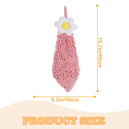 Chenille Cute Flower Hand Towels, Super Soft Water Absorbent Decorative Hand Towels with Hanging Loop Machine Washable Kitchen Towels, Pink