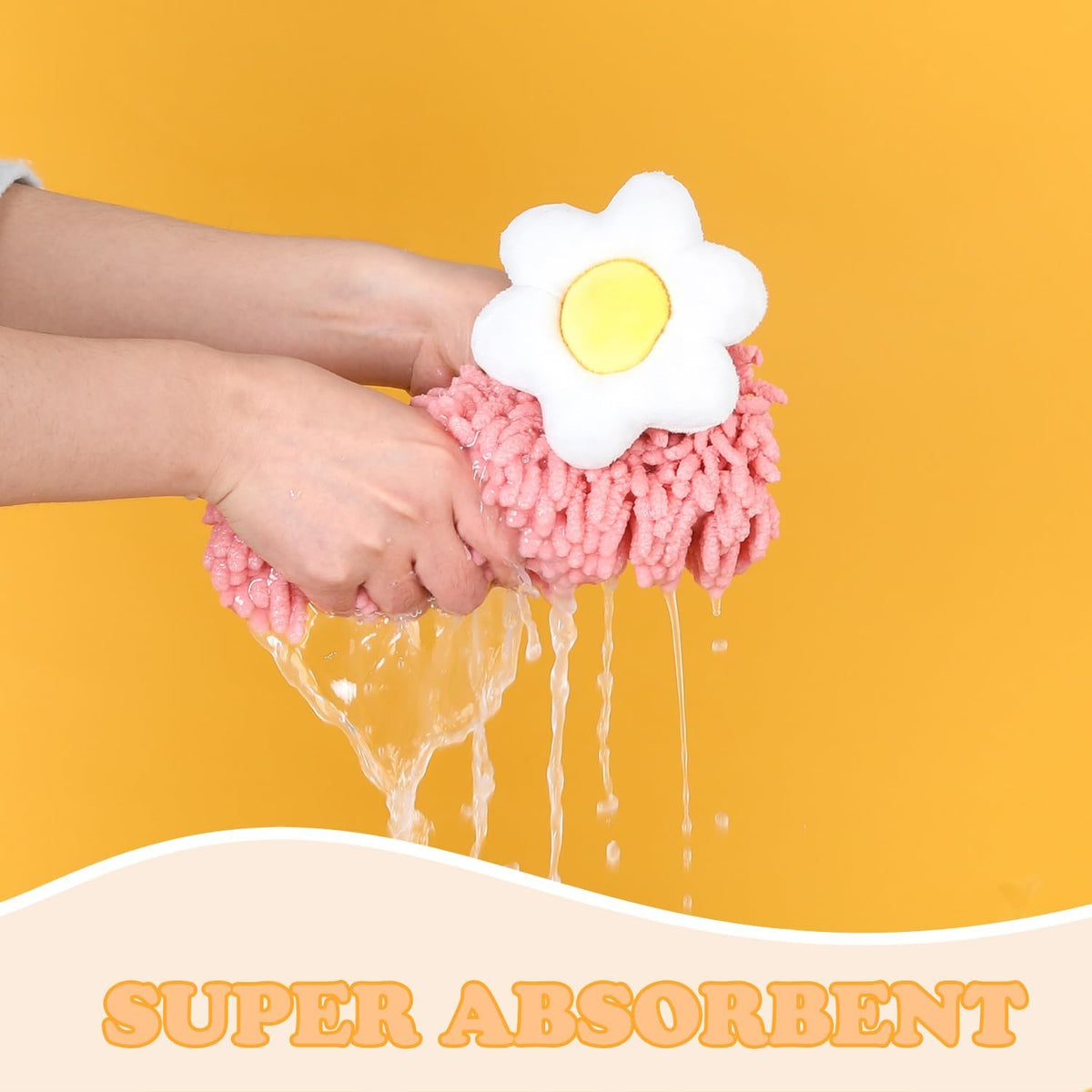 Chenille Cute Flower Hand Towels, Super Soft Water Absorbent Decorative Hand Towels with Hanging Loop Machine Washable Kitchen Towels, Pink