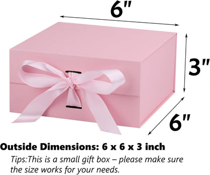Pink Gift Box,6x6x3 Inches Gift Boxes with Lids for Presents with Magnetic Closure and Ribbon for Wedding,Storage,Birthday