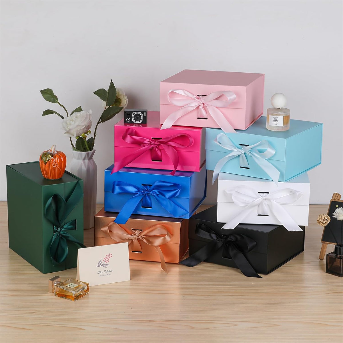 Pink Gift Box,6x6x3 Inches Gift Boxes with Lids for Presents with Magnetic Closure and Ribbon for Wedding,Storage,Birthday