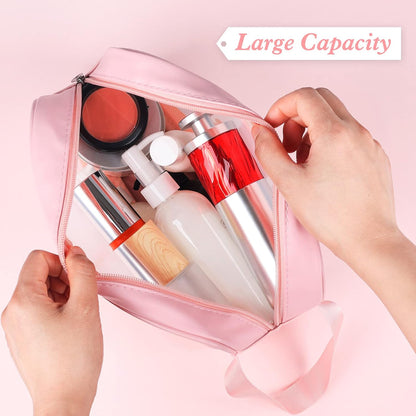 Upgrade Travel Toiletry Bags for Women, Pack-4 Different Size Make Up Bags with Handle, Large Capacity Translucent Waterproof Travel Cosmetic Bags (Comestic Bag-Pink)