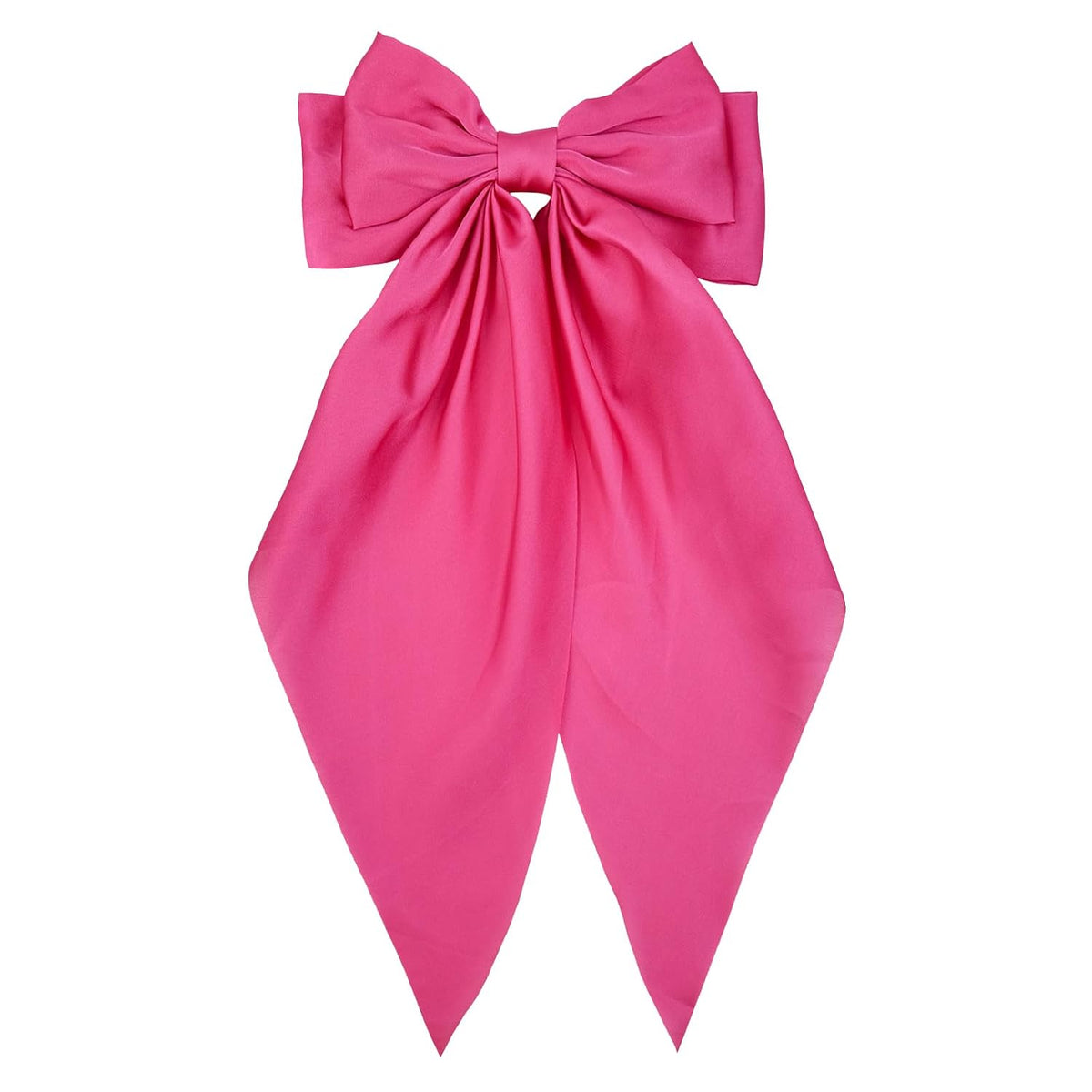 Hot Pink Hair Bows for Women - Satin Bow Hair Clips, Long Tail Ribbon Barrette for Girls, Elegant Hair Accessories for Birthday Wedding Party, 1-Pack
