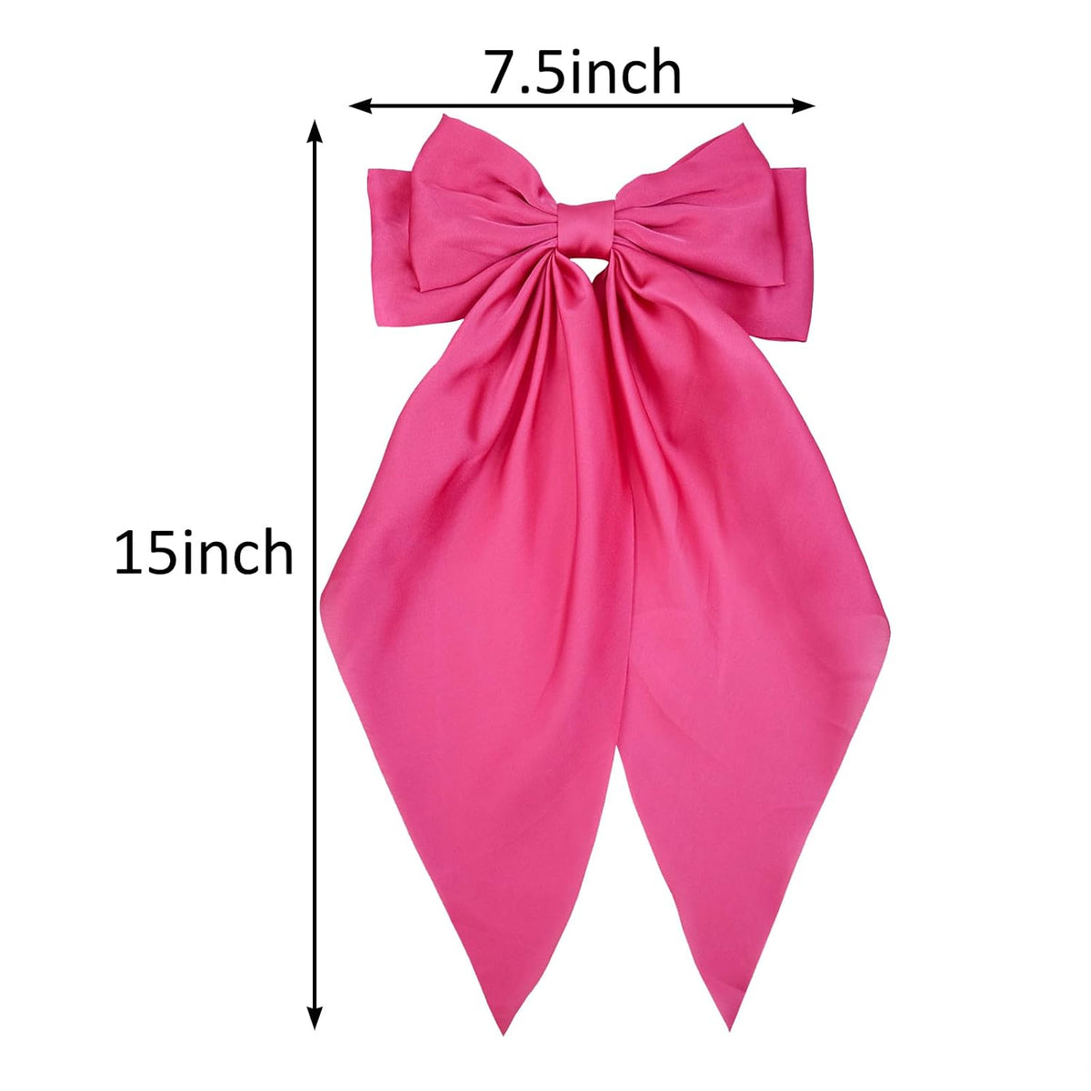 Hot Pink Hair Bows for Women - Satin Bow Hair Clips, Long Tail Ribbon Barrette for Girls, Elegant Hair Accessories for Birthday Wedding Party, 1-Pack