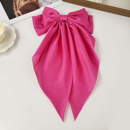 Hot Pink Hair Bows for Women - Satin Bow Hair Clips, Long Tail Ribbon Barrette for Girls, Elegant Hair Accessories for Birthday Wedding Party, 1-Pack
