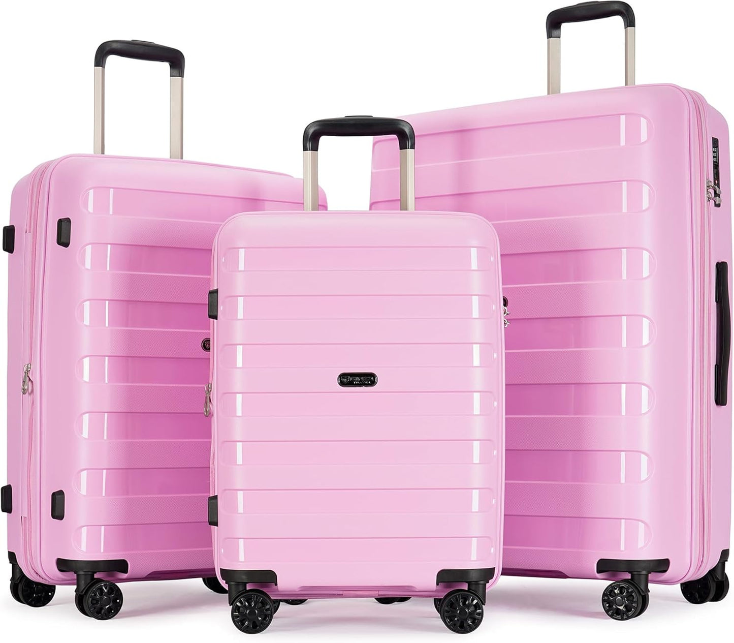 PP material 3-piece expandable luggage sets with Spinner Wheels， Suitcase with TSA Lock，Large Luggage for Family Travel carry on 20/24/28，Light pink color