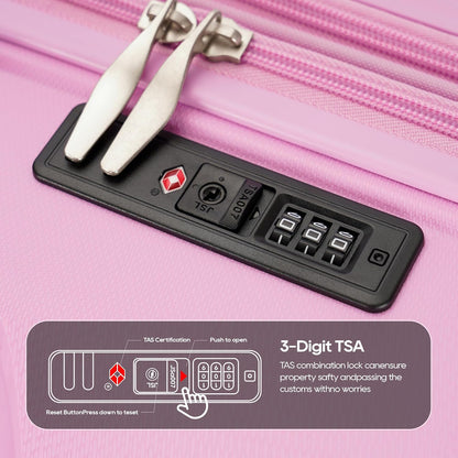 PP material 3-piece expandable luggage sets with Spinner Wheels， Suitcase with TSA Lock，Large Luggage for Family Travel carry on 20/24/28，Light pink color