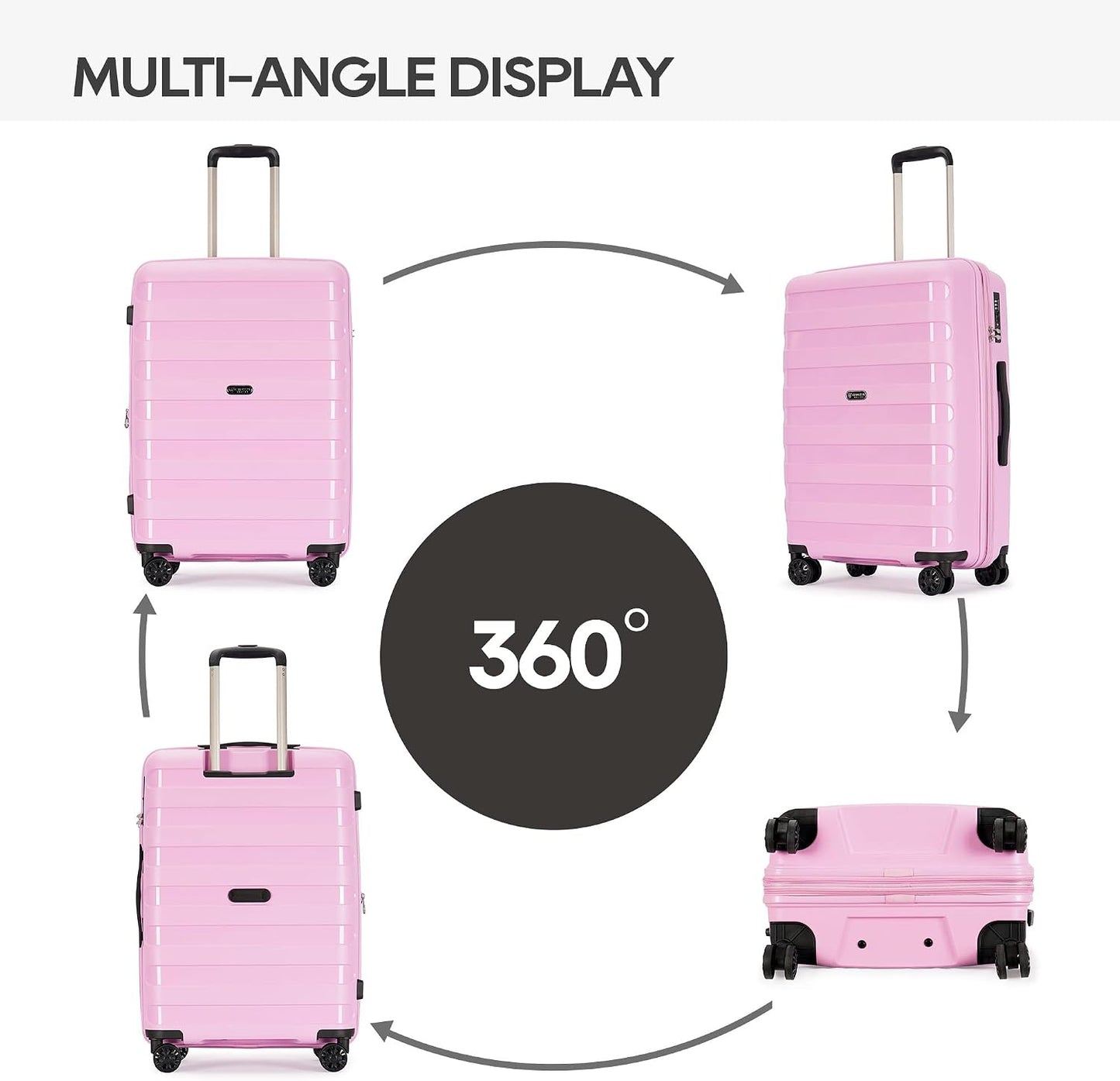 PP material 3-piece expandable luggage sets with Spinner Wheels， Suitcase with TSA Lock，Large Luggage for Family Travel carry on 20/24/28，Light pink color