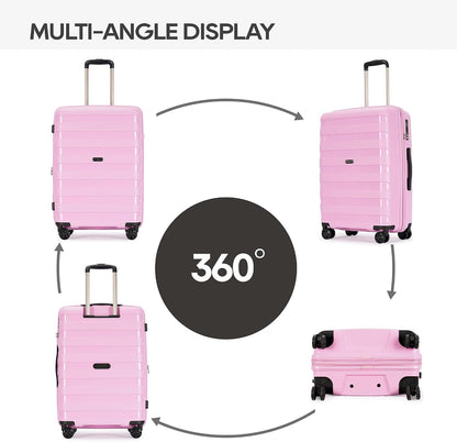 PP material 3-piece expandable luggage sets with Spinner Wheels， Suitcase with TSA Lock，Large Luggage for Family Travel carry on 20/24/28，Light pink color