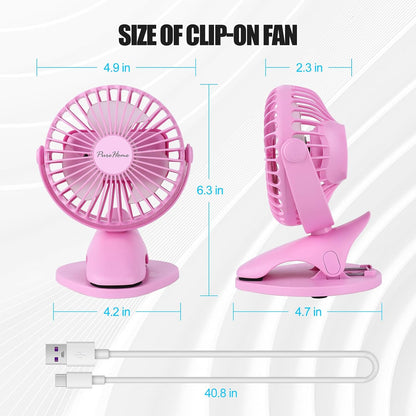 Portable Clip Fan Battery Operated,3 Speeds USB Rechargeable Mini Table Fan with Strong Airflow,360°Rotation Ultra Quiet Personal Desk Fan for Home Office Bedroom Dorm Stroller Camping- Pink